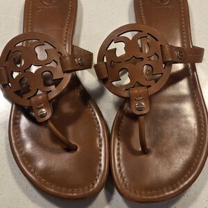 Tory Burch Brown Leather Logo Sandals